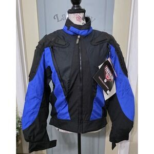 FirstGear Motorcycle Jacket With Padding Black/Blue Trim Size S Unisex NWT  #143